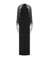 Alberta Ferretti Long-sleeve Chiffon Cape Backless Maxi Dress In Black