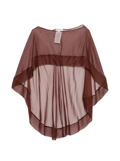 Alberta Ferretti Sheer Ruffled Cape In Brown