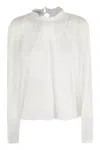 Alberta Ferretti Sheer Silk Chiffon Blouse With Floral Detail In White