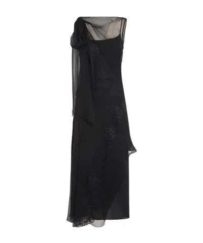 Alberta Ferretti Sheer Silk Midi Dress In Black