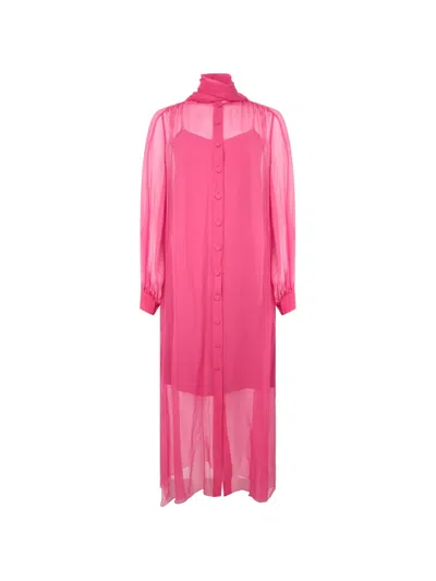 Alberta Ferretti Sheer Silk Midi Dress In Pink