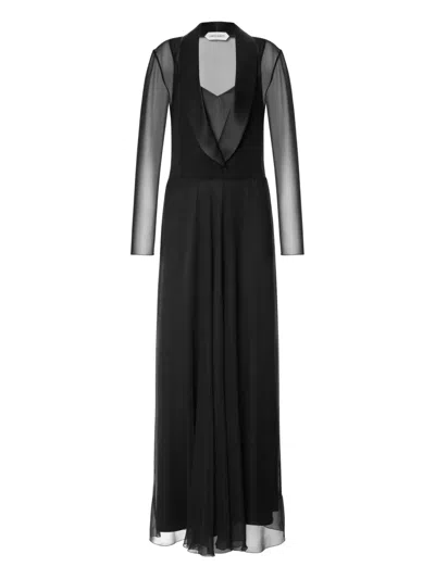 Alberta Ferretti Sheer Sleeve Evening Dress In Black