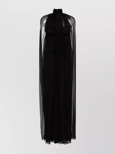 Alberta Ferretti Sheer Sleeve Ruched Dress In Black