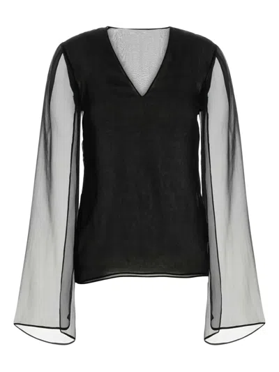 ALBERTA FERRETTI SHEER-SLEEVE SILK BLOUSE
