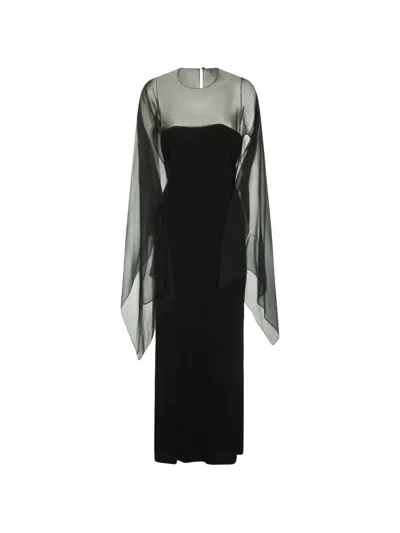 Alberta Ferretti Sheer-panel Cape-sleeve Maxi Dress In Black