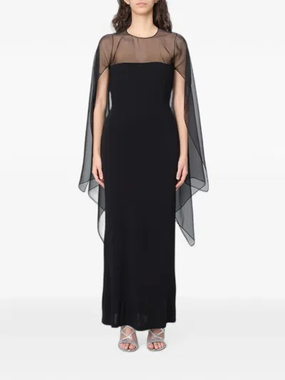 Alberta Ferretti Sheer-panelled Cape-style Maxi Dress In Black