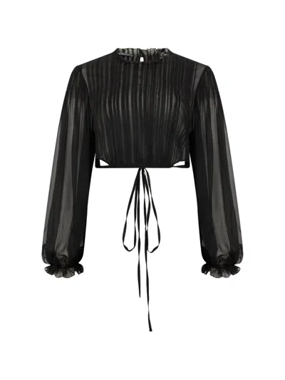 Alberta Ferretti Sheer-panelled Cropped Top In Black