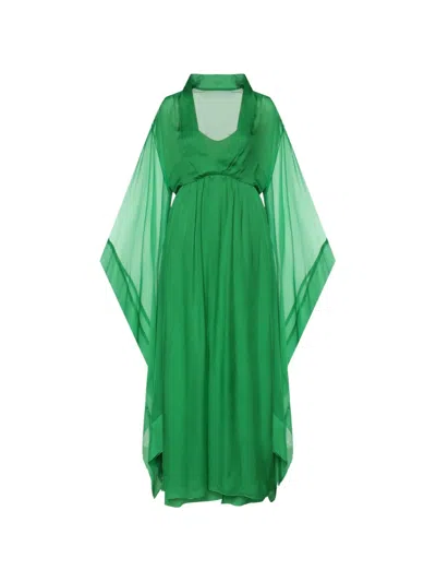 Alberta Ferretti Sheer-panelled Silk Maxi Dress In Green