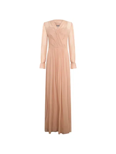 Alberta Ferretti Sheer-sleeve Maxi Dress In Neutral