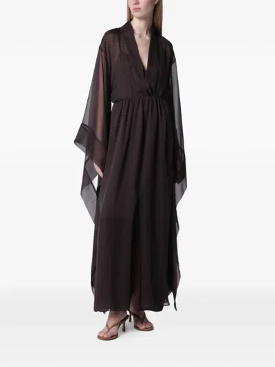Alberta Ferretti 쉬어 소매 맥시 드레스 In Brown
