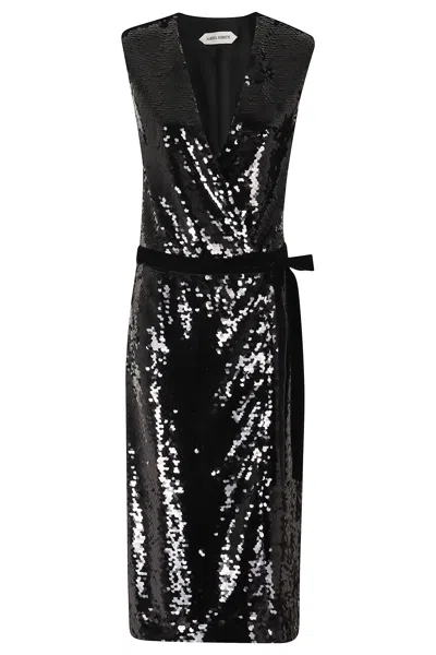 Alberta Ferretti Shimmering Sequins Velvet Belt Mini Dress In Black
