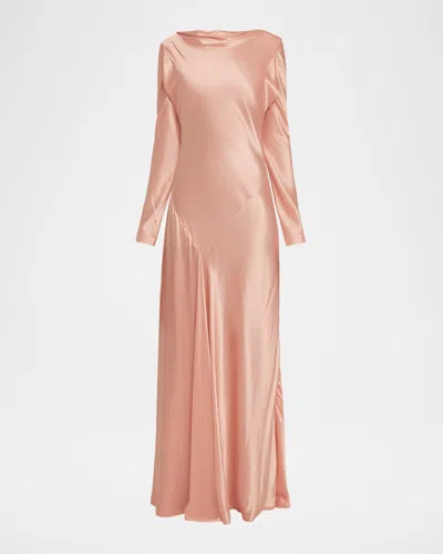 Alberta Ferretti Shiny Satin Bias Long-sleeve Maxi Dress In Pink
