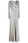 Alberta Ferretti Long Satin Dress With Bias-cut Fabric In Gray