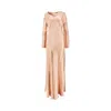 Alberta Ferretti Shiny Satin Long Dress In Brown