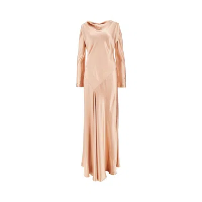 Alberta Ferretti Shiny Satin Long Dress In Pink