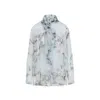 Alberta Ferretti Floral Print Chiffon Blouse With Knot Tie In Blue