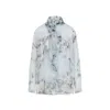 Alberta Ferretti Floral Print Chiffon Blouse With Knot Tie In Blue