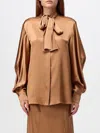 Alberta Ferretti Pussy-bow Satin Blouse In Beige