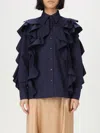Alberta Ferretti Stretch-cotton Ruffled Detailing In Blue
