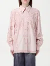 Alberta Ferretti Intricate Floral Embroidery Pink Shirt In Pink