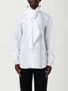 Alberta Ferretti Long Sleeve Collarless Shirt With Scarf Detail In White