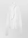Alberta Ferretti Long Sleeve Collarless Shirt With Scarf Detail In White