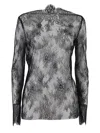 Alberta Ferretti Intricate Lace Long Sleeve Top With Floral Patterns In Animal Print