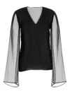 Alberta Ferretti Sheer-sleeve Silk Blouse In Black