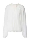 Alberta Ferretti Sheer Silk Blouse With Floral Embellishment In Brown
