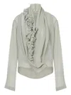 Alberta Ferretti Loose-fitting Grey Shirt With Ruffled Trim In Gray