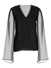 Alberta Ferretti Sheer-sleeve Silk Blouse In Black