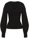 Alberta Ferretti Puff-sleeve Ribbed-knit Jumper In Black