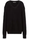 Alberta Ferretti Knitwear V-neckline Textured Ribbed Cuffs Hem In Black