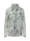 Alberta Ferretti Floral Print Chiffon Blouse With Knot Tie In Gray