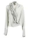 Alberta Ferretti Ruffled Crepe Blouse In Gray