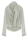 Alberta Ferretti Light Gray Ruffle Blouse With Deep V-neckline In Gray