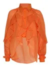 Alberta Ferretti Cotton Shirt With Cuffed And Ruffled Sleeves In Orange