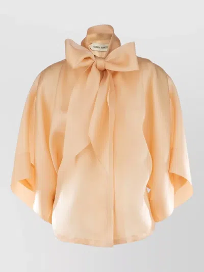 Alberta Ferretti Shirt Puff Sleeves Sheer Fabric Bow Detail In Neutral