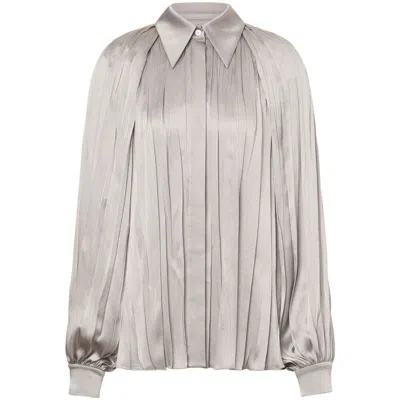 Alberta Ferretti Pleated Satin Shirt In Grey