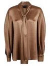 Alberta Ferretti Satin-finish Blouse With Tie Neck Detail In Beige