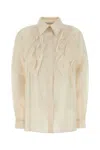 Alberta Ferretti Cotton Shirt With Leaf Applique Detail In Beige O Tan