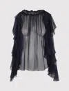 Alberta Ferretti Flowing Chiffon Shirt With Flounces In Black