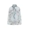 Alberta Ferretti Floral Print Chiffon Blouse With Knot Tie In Blue