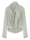 Alberta Ferretti Draped Sheer Fabric Ruffled Long Sleeves In Green