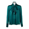 Alberta Ferretti Satin Blouse With Lavalliere Collar In Green