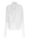 Alberta Ferretti Long Sleeve Collarless Shirt With Scarf Detail In White