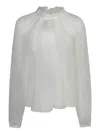 Alberta Ferretti Sheer Silk Chiffon Blouse With Floral Detail In White
