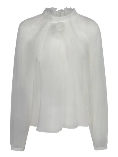 Alberta Ferretti Sheer Silk Chiffon Blouse With Floral Detail In White