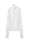 Alberta Ferretti Long Sleeve Collarless Shirt With Scarf Detail In White