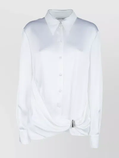 Alberta Ferretti Shirts With Collared Long Sleeves And Metal Detail In White